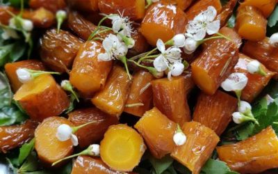 Salade de carottes rôties aux jeunes pousses d’aubépine